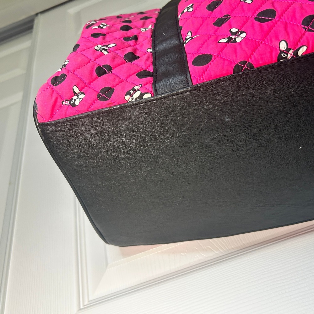 Betsey Johnson Pink French Bulldog Polka Dot Quilted Duffel Bag Weekend Travel - Picture 5 of 14